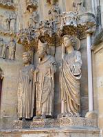 Reims - Cathedrale - Porche nord, Portail des saints, Statues, St Remi, Clovis, Ange